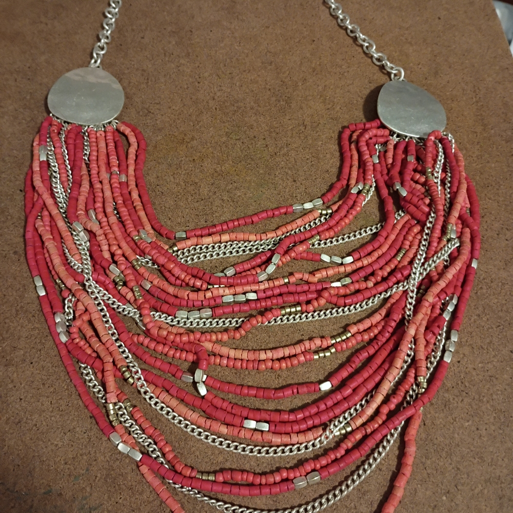 Coral Multi-Strand Beaded Statement Necklace - Unbranded